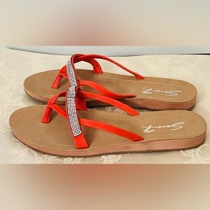New Seven 7 Rhinestone Flip Flops Bondi Caramel Casual Slippers Coral Size 11